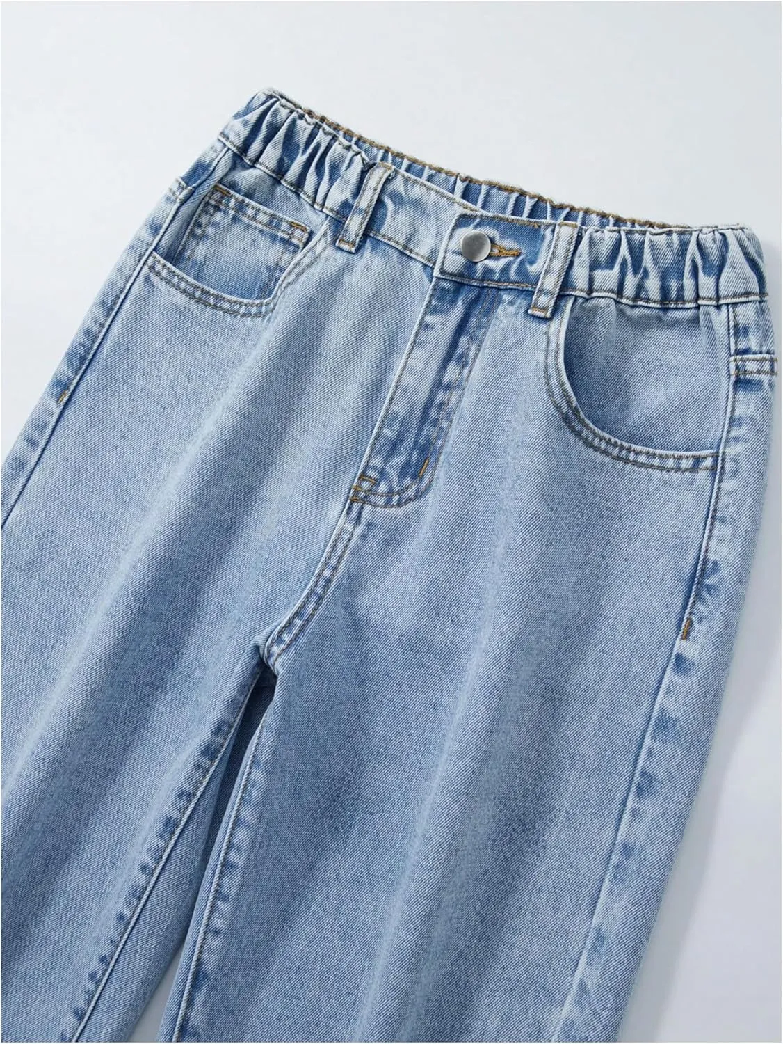WDIRARA Girl's High Waisted Button Wide Leg Jeans Casual Long Denim Pants with Pocket