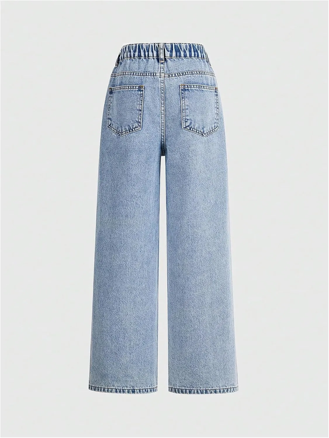 WDIRARA Girl's High Waisted Button Wide Leg Jeans Casual Long Denim Pants with Pocket