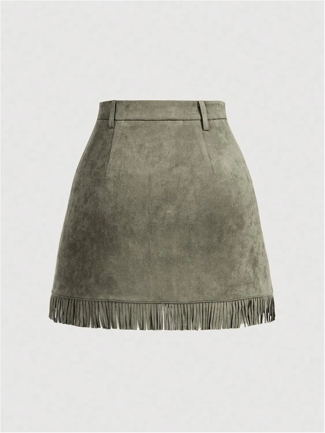 WDIRARA Women's Faux Suede Fringe Skirt High Waisted Tassel Western Mini Skirts