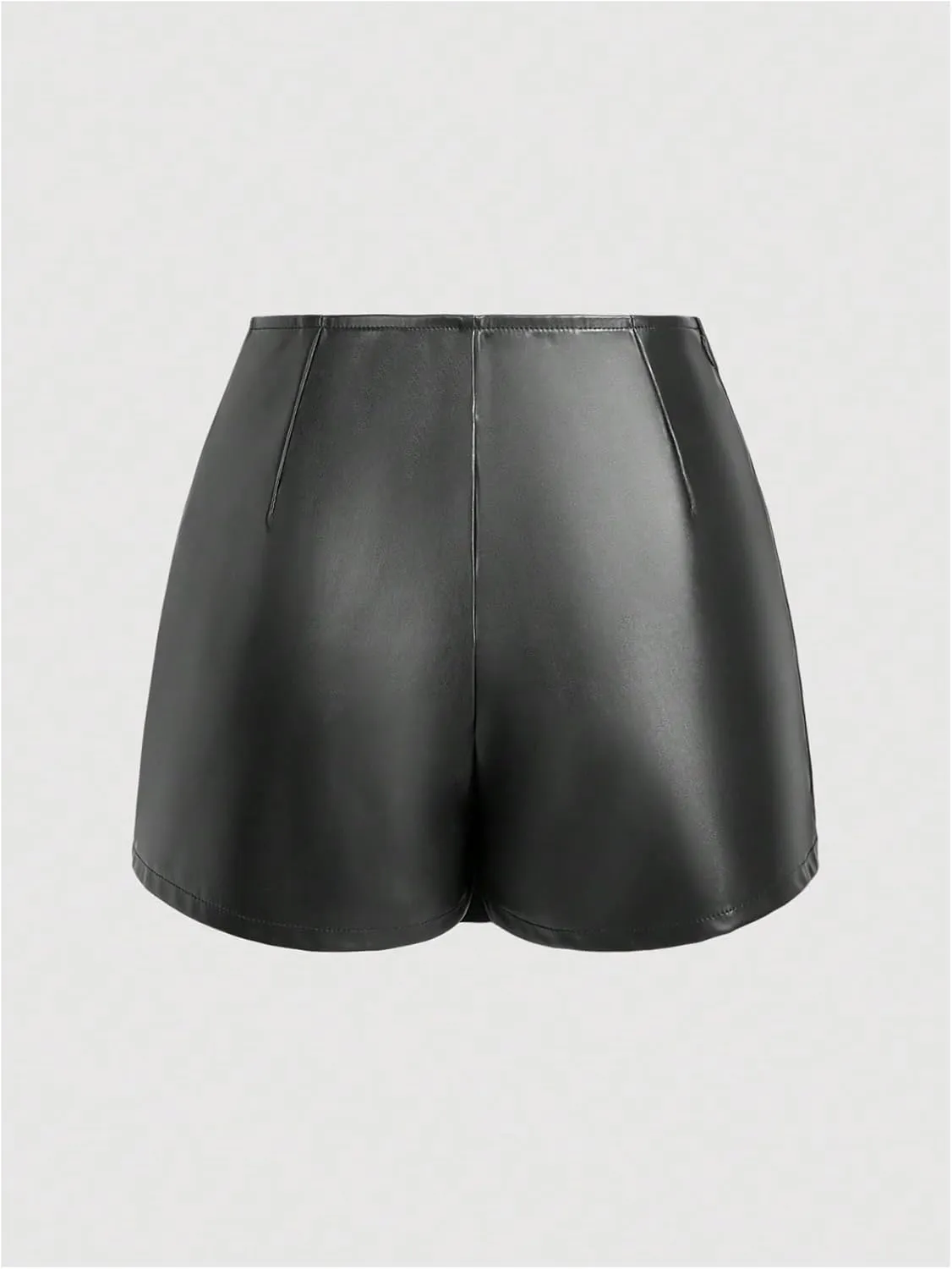 WDIRARA Women's PU Leather Wrap Mini Skorts Low Rise Metal Buckle Asymmetrical Hem Skirt Shorts