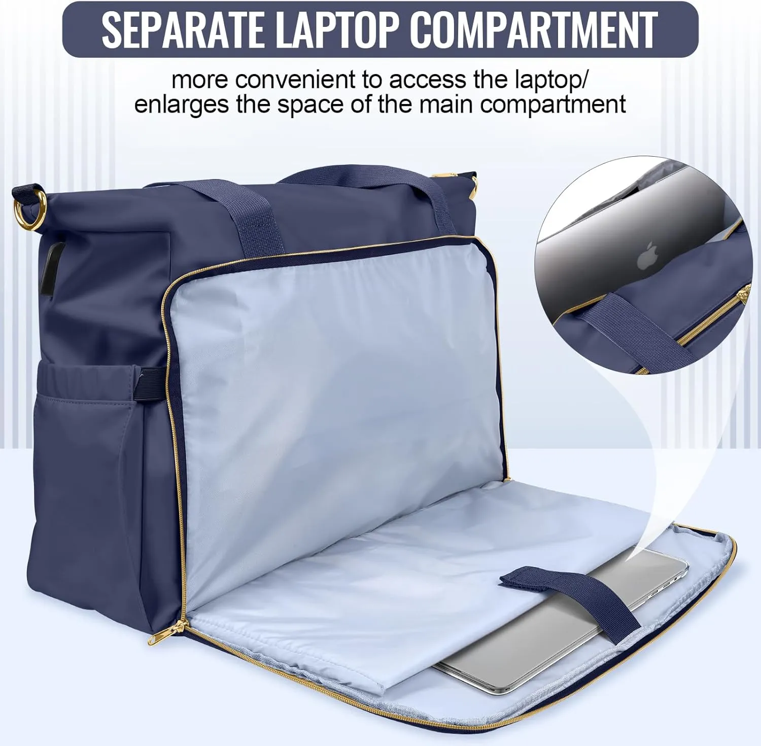 Weekender Overnight Bag for Women, Large Travel Duffel with Shoe Compartment, Wet Pocket, USB Charging Port, Carry-On Gym Tote Bag (Dark Blue)