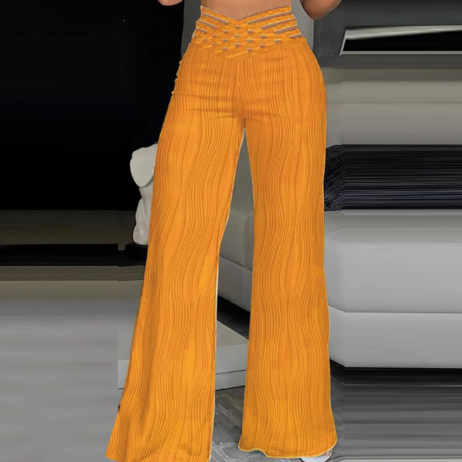 Wide Leg Pants for Women High Waist Bow Tie Casual Trousers Loose Fit Straight Barrel Pants Fall Vacation Trousers