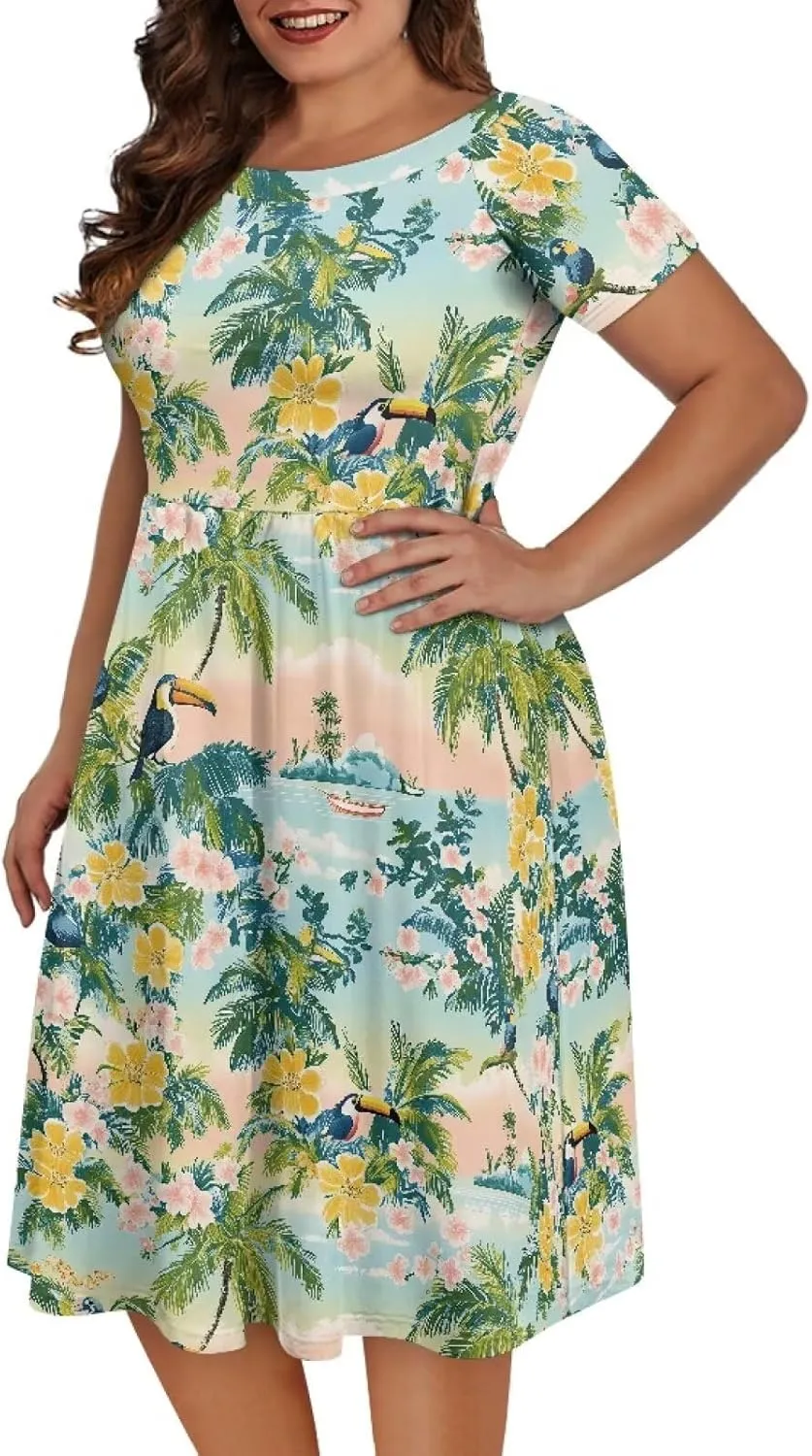 Women 2024 Casual Summer Dresses Spring Short Sleeve Casual Loose Swing Beach Sundress