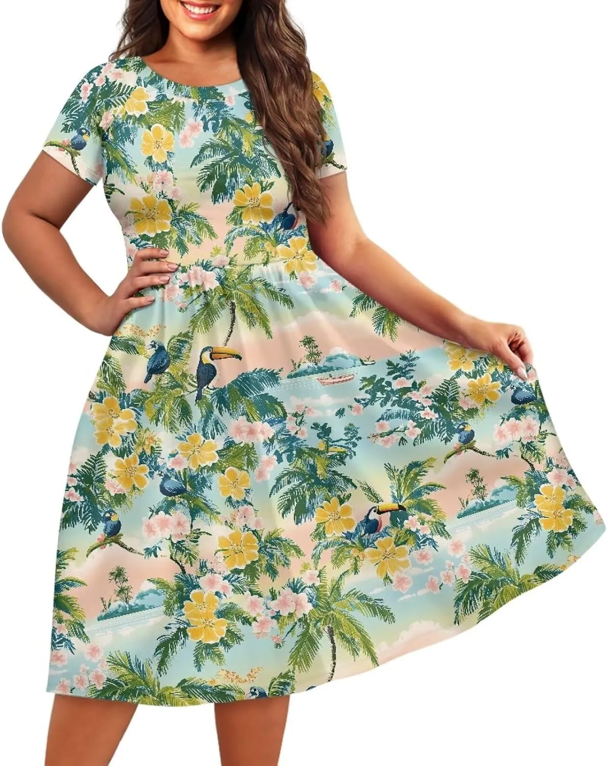 Women 2024 Casual Summer Dresses Spring Short Sleeve Casual Loose Swing Beach Sundress