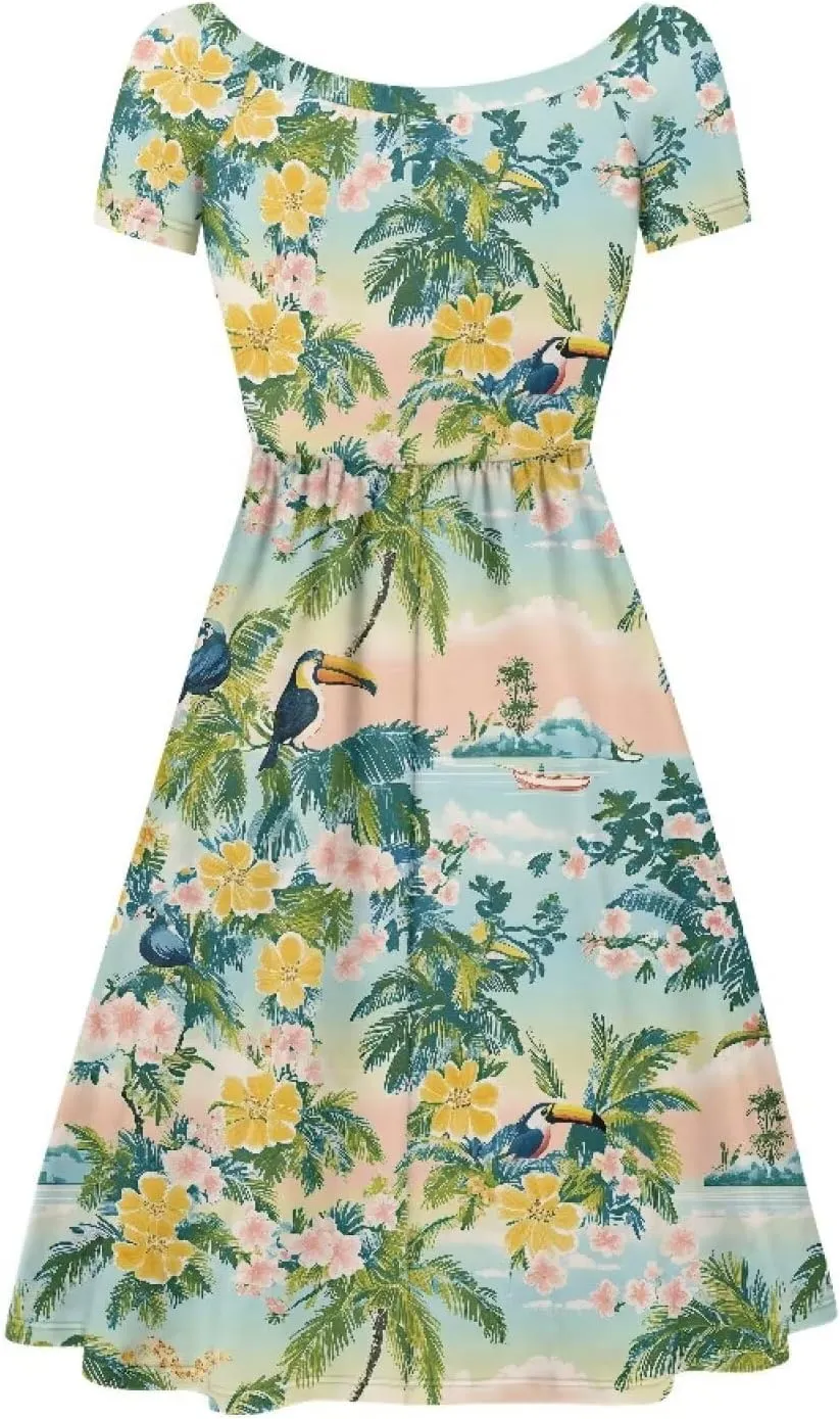 Women 2024 Casual Summer Dresses Spring Short Sleeve Casual Loose Swing Beach Sundress