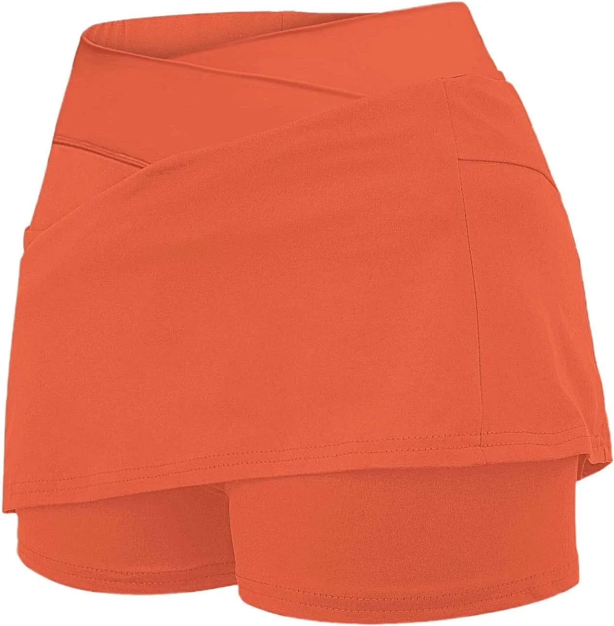 Women Athletic Tennis Skorts with Pockets 2 in 1 Golf Skirt Crossover High Waisted Sports Skorts Built-in Shorts