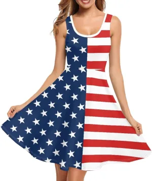 Women Casual Dresses Beach Cover Up Stretchy Sun Dress Sleeveless Swing Dresses with Pockets Holiday Party Dress