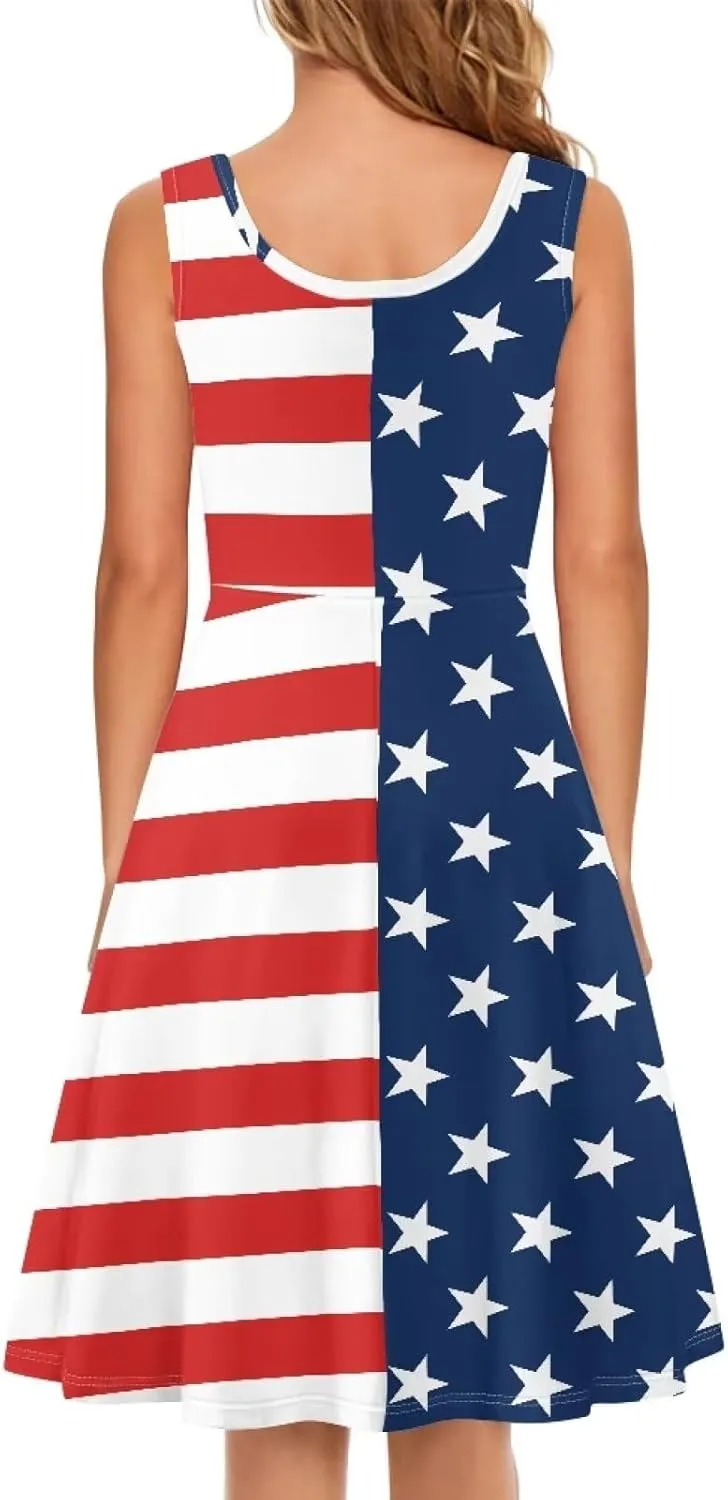 Women Casual Dresses Beach Cover Up Stretchy Sun Dress Sleeveless Swing Dresses with Pockets Holiday Party Dress