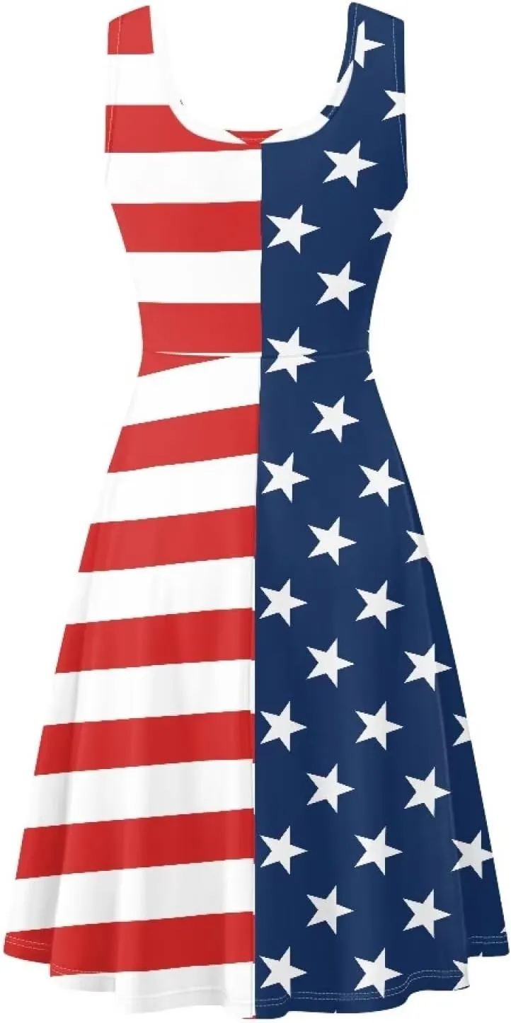 Women Casual Dresses Beach Cover Up Stretchy Sun Dress Sleeveless Swing Dresses with Pockets Holiday Party Dress