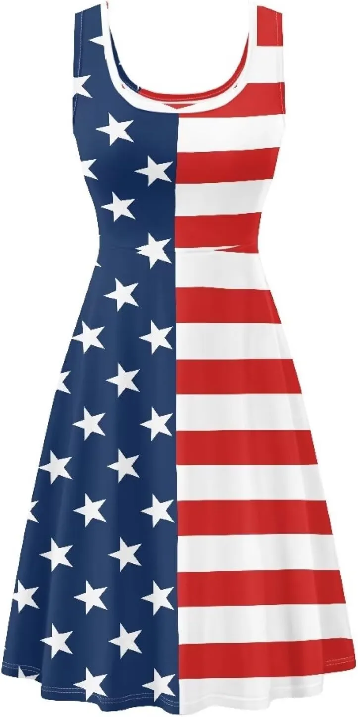 Women Casual Dresses Beach Cover Up Stretchy Sun Dress Sleeveless Swing Dresses with Pockets Holiday Party Dress