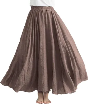 Women Casual Maxi Skirt Flowy Plus Size Elastic Waist High Waisted Swing Hem Swing Solid Color A Line Skirts