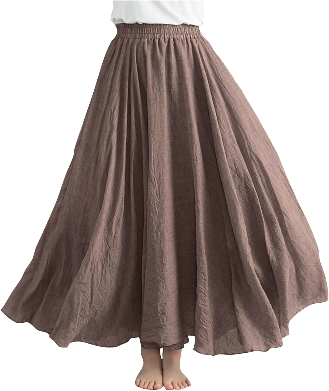 Women Casual Maxi Skirt Flowy Plus Size Elastic Waist High Waisted Swing Hem Swing Solid Color A Line Skirts