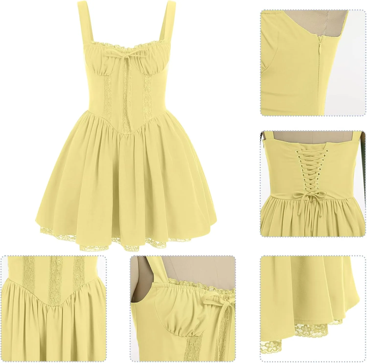 Women Corset Dress Floral Mini Dress Sexy Spaghetti Straps Low Cut Lace Short Dress Ruffle Summer Bustier Sundress
