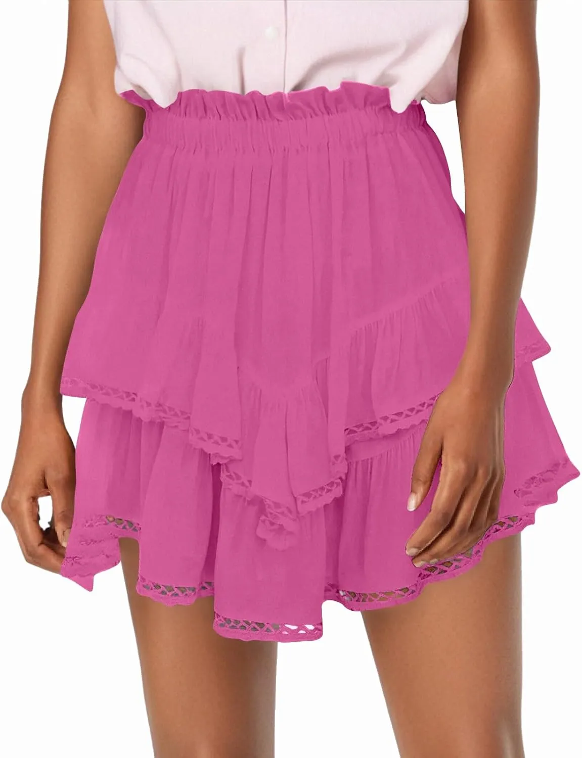 Women Flowy Shorts Casual Boho Ruffle Skirts Cute Crochet Tiered Skorts Summer Mini Skirt with Shorts Y2K Skirt