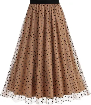 Women High Elastic Waist Pleated Solid Color Skirt Midi Swing A-line Skirts Midi Lace Tulle Tutu Cute Pleated Skirt