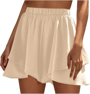 Women High Waist Ruffle Mini Shorts Skirt Flowy Layered Ruffle Hem Flared Short Casual Swing Beach Mini Short Skirt
