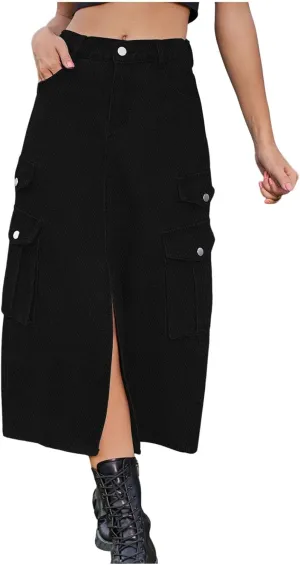 Women Mid Length Skirt Holiday Party Casual Denim Half Skirts Skirt and Top Set for Women Work