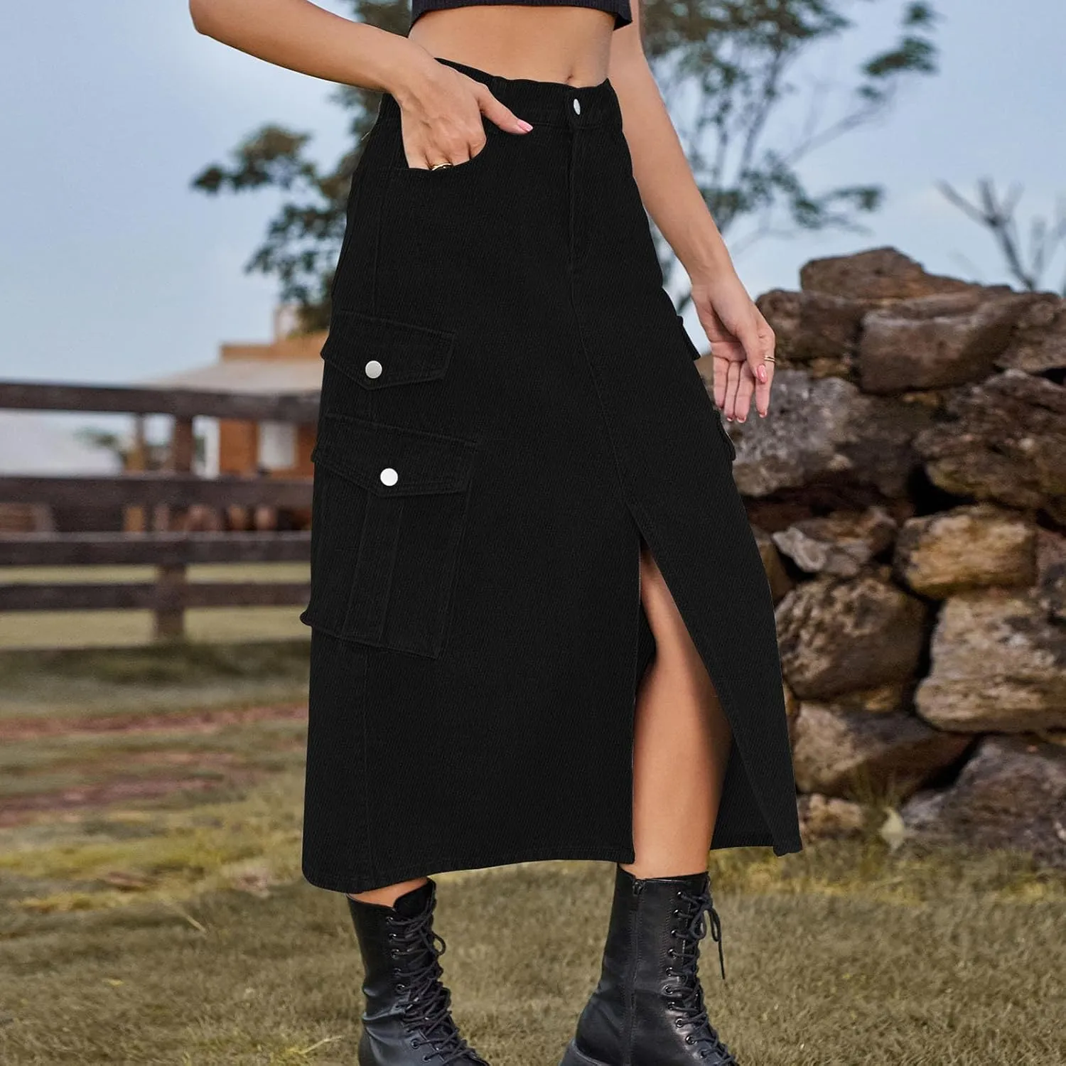 Women Mid Length Skirt Holiday Party Casual Denim Half Skirts Skirt and Top Set for Women Work