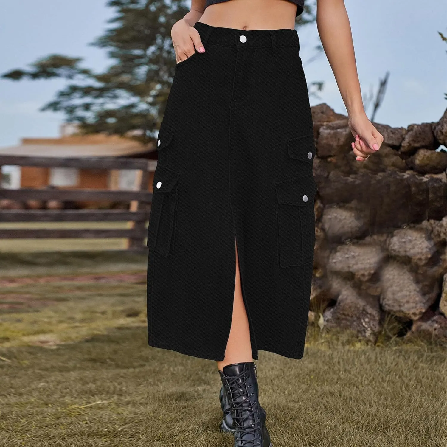 Women Mid Length Skirt Holiday Party Casual Denim Half Skirts Skirt and Top Set for Women Work
