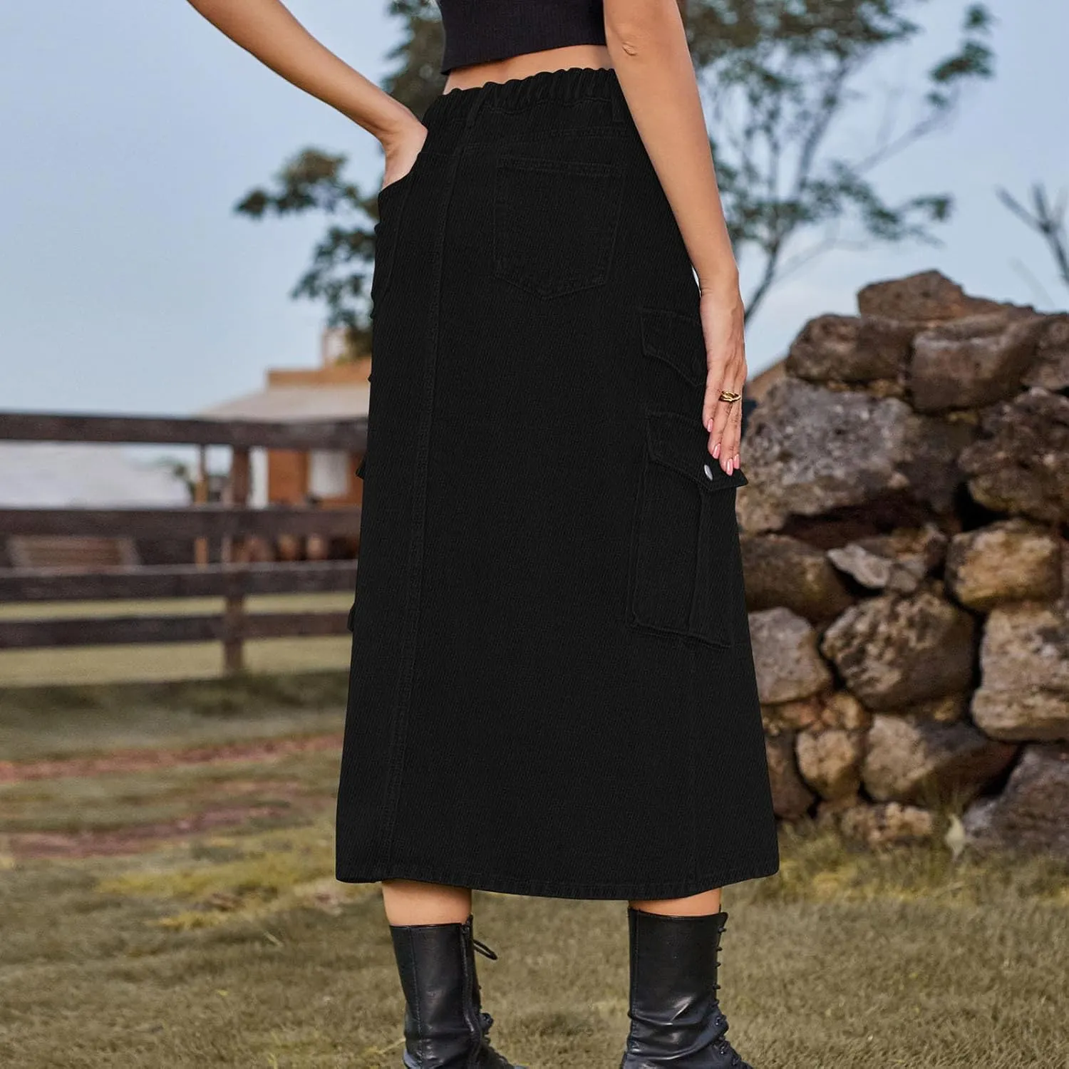 Women Mid Length Skirt Holiday Party Casual Denim Half Skirts Skirt and Top Set for Women Work