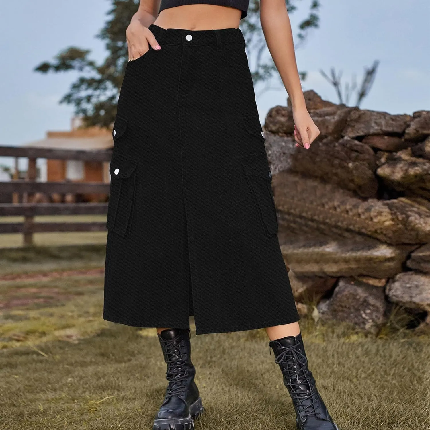 Women Mid Length Skirt Holiday Party Casual Denim Half Skirts Skirt and Top Set for Women Work