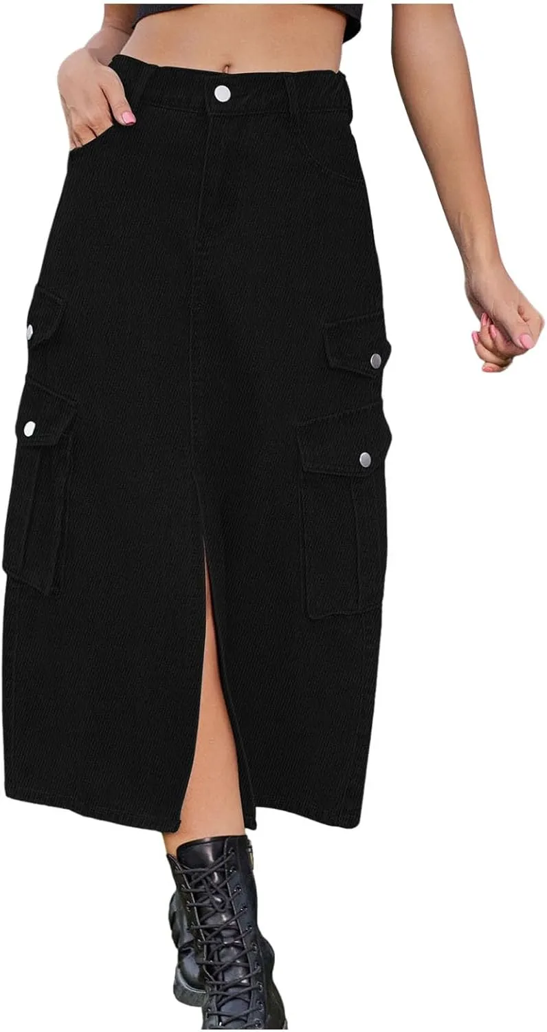 Women Mid Length Skirt Holiday Party Casual Denim Half Skirts Skirt and Top Set for Women Work