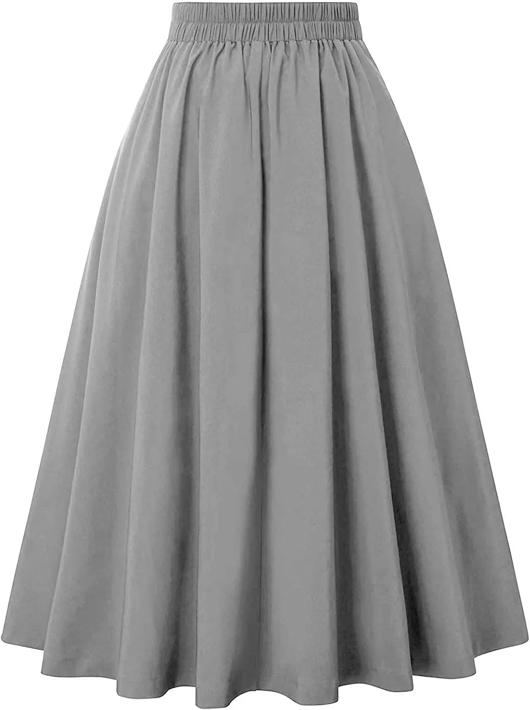 Women Midi Skirt Button High Waisted Elastic Casual Solid Color Pleated Knee Length Flowy A Line Skirts