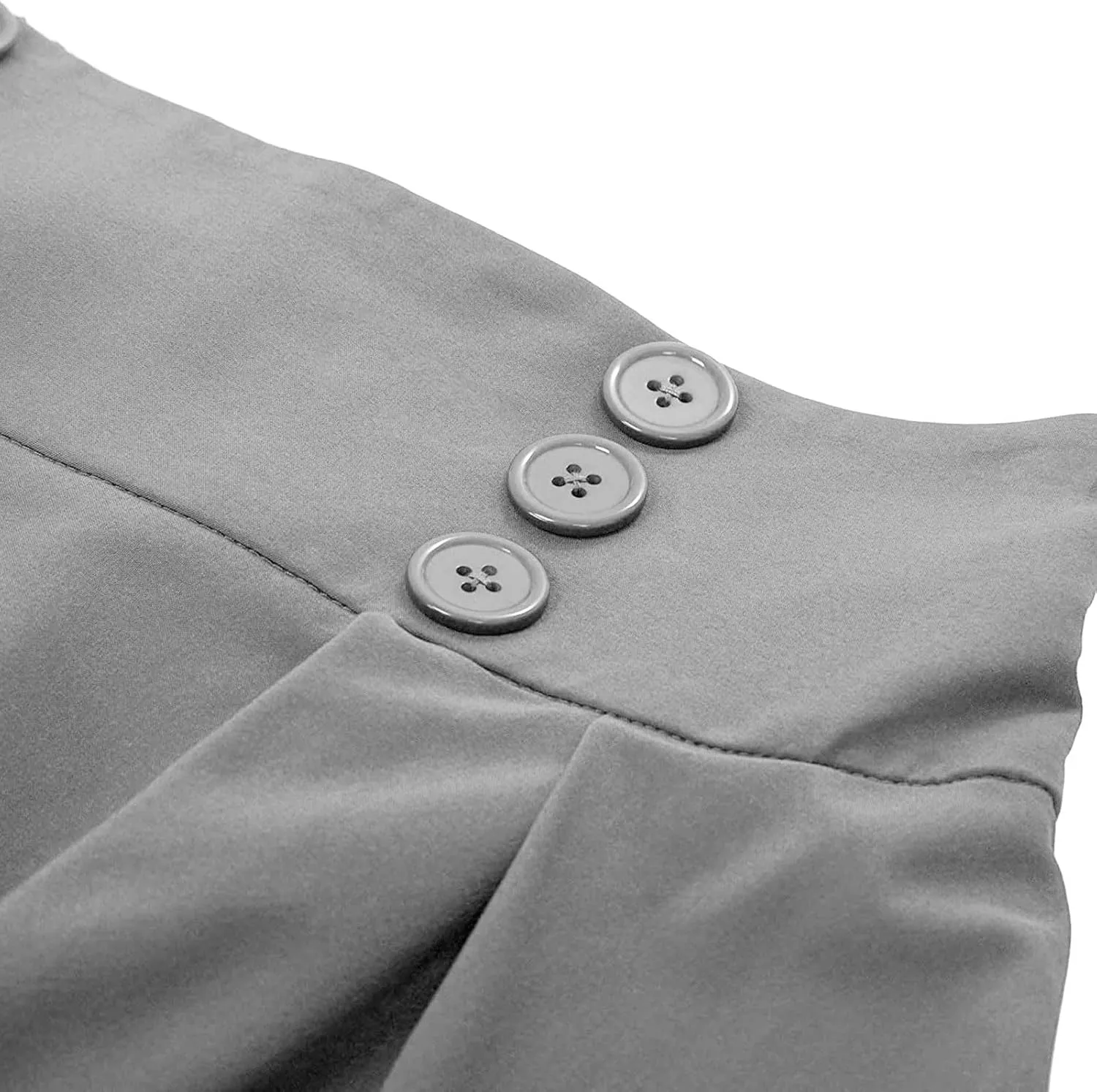 Women Midi Skirt Button High Waisted Elastic Casual Solid Color Pleated Knee Length Flowy A Line Skirts