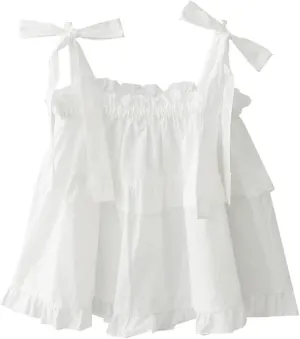 Women Sexy Camis Solid Sweet Loose Camisole Pleated Vests Tops