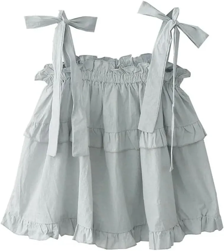 Women Sexy Camis Solid Sweet Loose Camisole Pleated Vests Tops