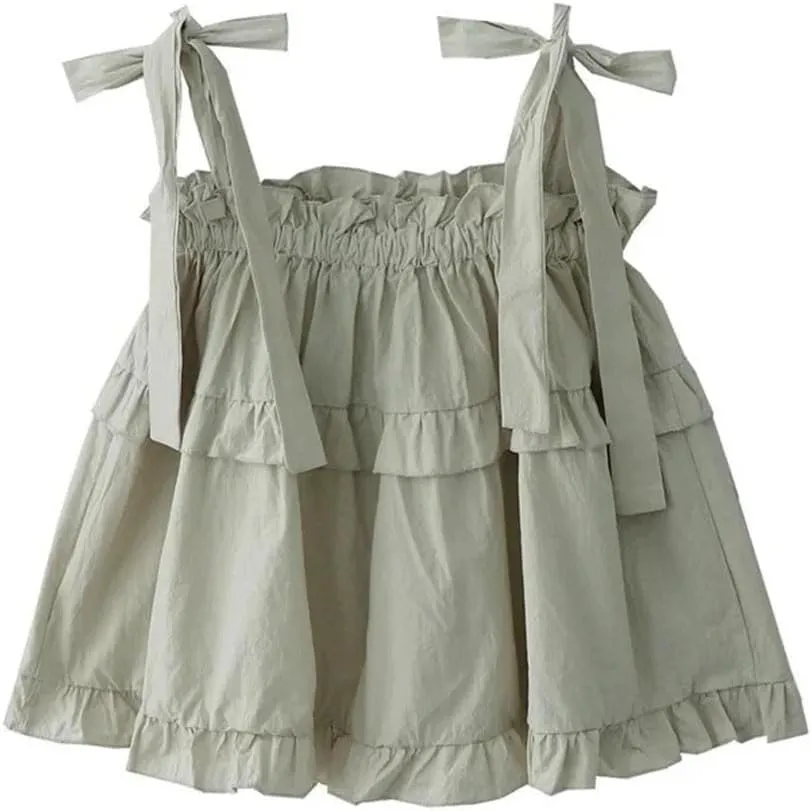 Women Sexy Camis Solid Sweet Loose Camisole Pleated Vests Tops