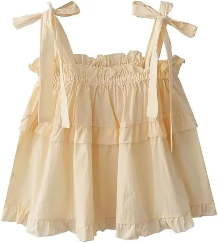Women Sexy Camis Solid Sweet Loose Camisole Pleated Vests Tops