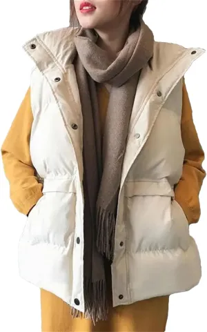 Women Sleeveless Vest Winter Warm Down Cotton Padded Jacket Mandarin Collar Sleeveless Waistcoat