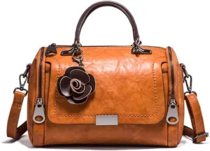 Women Vintage Tote Bag Boston Bags Flower Pendant Shoulder Bags Satchel Purse