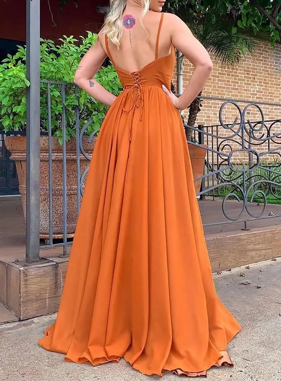 Women's Bridesmaid Dresses Long 2024 A Line Chiffon Formal Dresses Slit Wedding Party Gowns with Pockets LA08