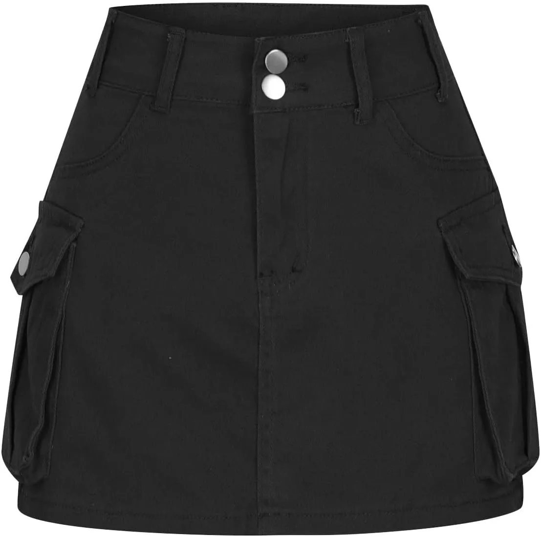 Women's Casual Button Zipper Skirt High Waist Solid Color Jean Skirt Stretch Sexy Cute Denim Skirts with Pockets