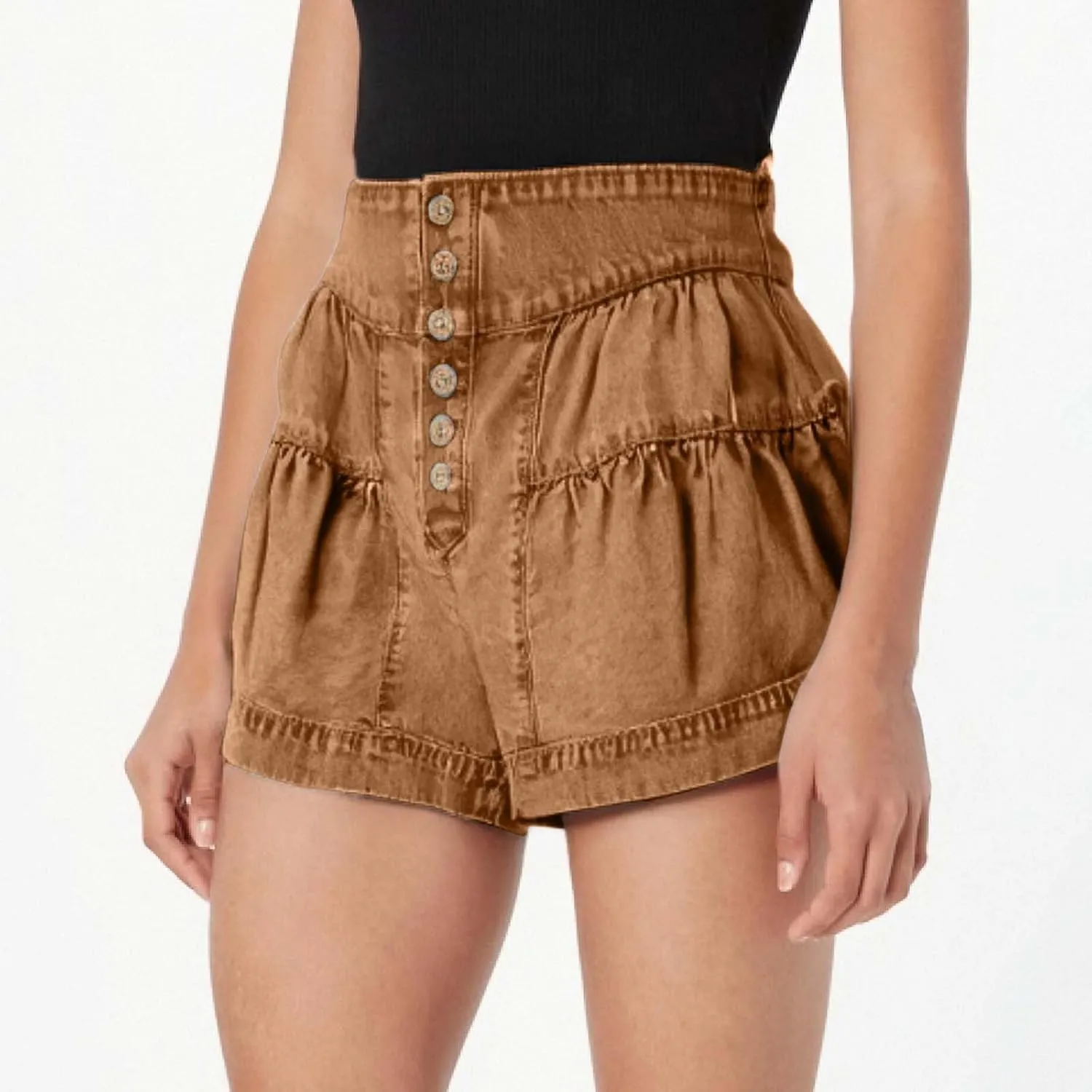Womens Denim Shorts Baggy High Waisted Flowy Wide Leg Buttons Pleated Casual Summer Jean Shorts Trendy Ruffle Skorts