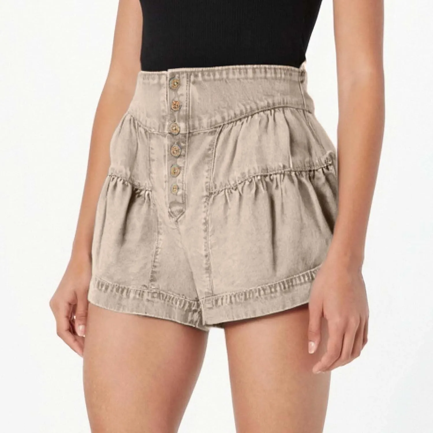 Women's Denim Shorts Summer Baggy High Waisted Flowy Wide Leg Buttons Pleated Jean Shorts Summer 2025 Casual Skorts