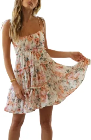 Women's Floral Chiffon Mini Dress - Spaghetti Strap Y2K A-Line Dress for Beach, Parties & Date Nights