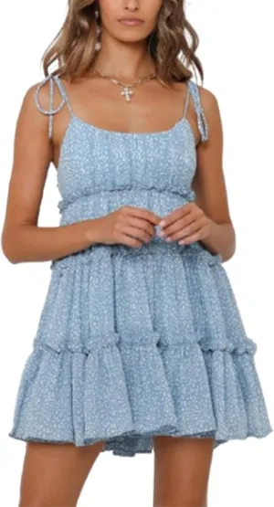 Women's Floral Chiffon Mini Dress - Spaghetti Strap Y2K A-Line Dress for Beach, Parties & Date Nights