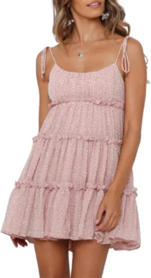 Women's Floral Chiffon Mini Dress - Spaghetti Strap Y2K A-Line Dress for Beach, Parties & Date Nights