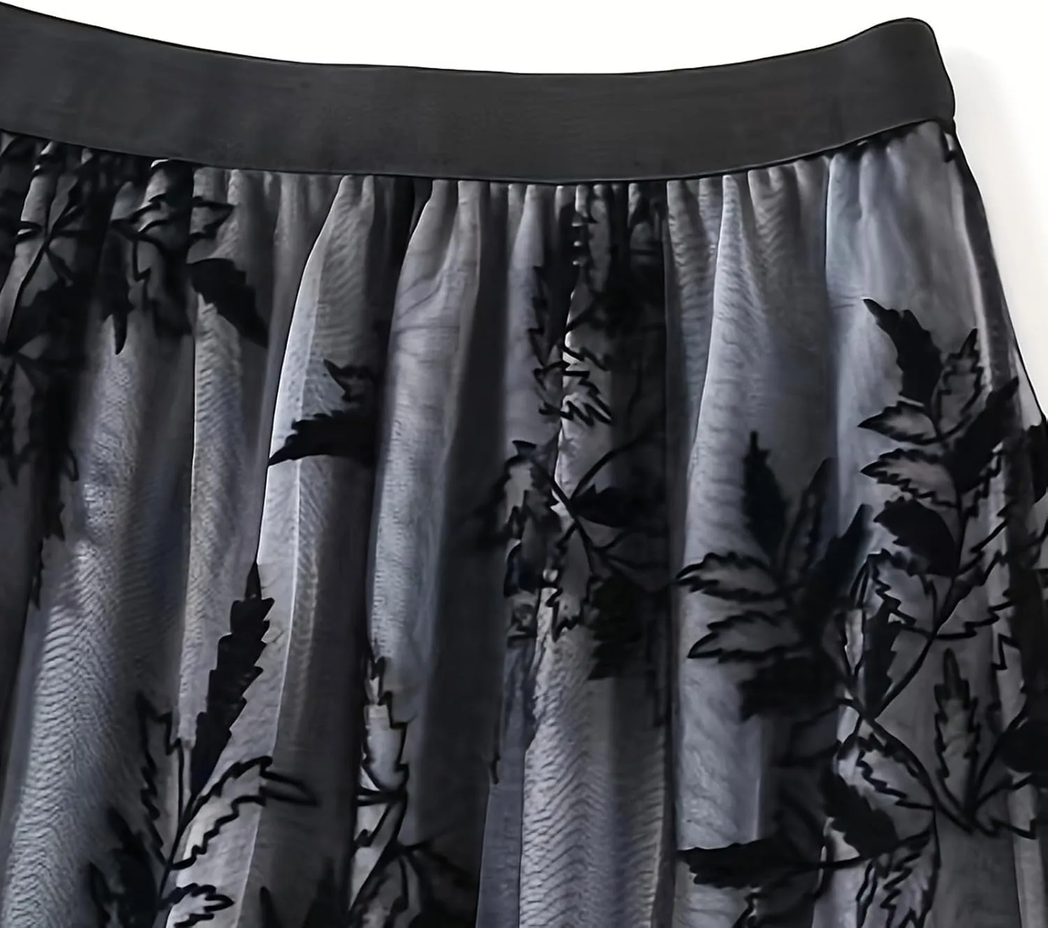 Womens Floral Embroidery Midi Skirts Dressy Elastic High Waisted A Line Cute Layered Fairy Mesh Tulle Pleated Skirt