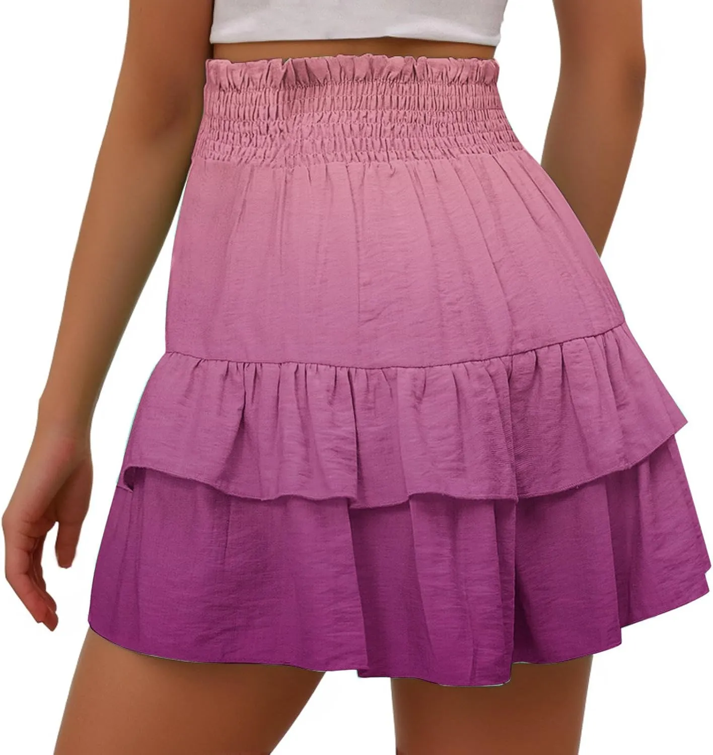Womens Flowy High Waisted Shorts Summer Casual Ruffle Skorts Cute Mini Skirts Trendy Gradient Comfy Beach Short Pants