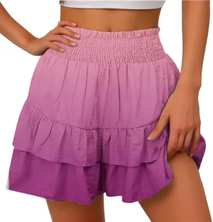 Womens Flowy High Waisted Shorts Summer Casual Ruffle Skorts Cute Mini Skirts Trendy Gradient Comfy Beach Short Pants