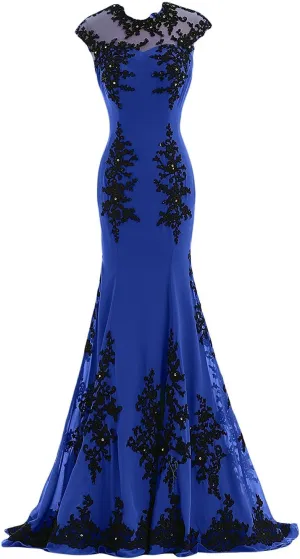 Women's Gorgeous Mermaid Lace Applique Chiffon Prom Evening Dresses