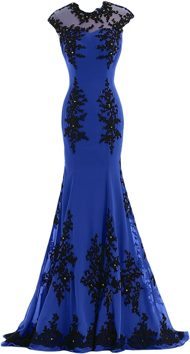Women's Gorgeous Mermaid Lace Applique Chiffon Prom Evening Dresses