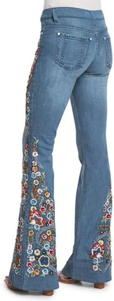Womens High Waist Vintage Pants Casual Straight Leg Baggy Trousers Casual Loose Wide Leg Floral Print Jeans Streetwear