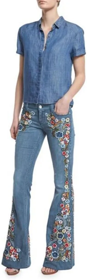 Womens High Waist Vintage Pants Casual Straight Leg Baggy Trousers Casual Loose Wide Leg Floral Print Jeans Streetwear