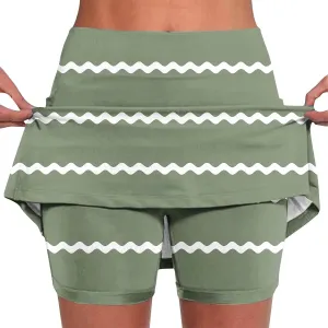 Womens High Waisted Skorts Skirts Plus Size Sports Shorts Color Block Stripe Bottoming Skirts Mini Skirts with Shorts