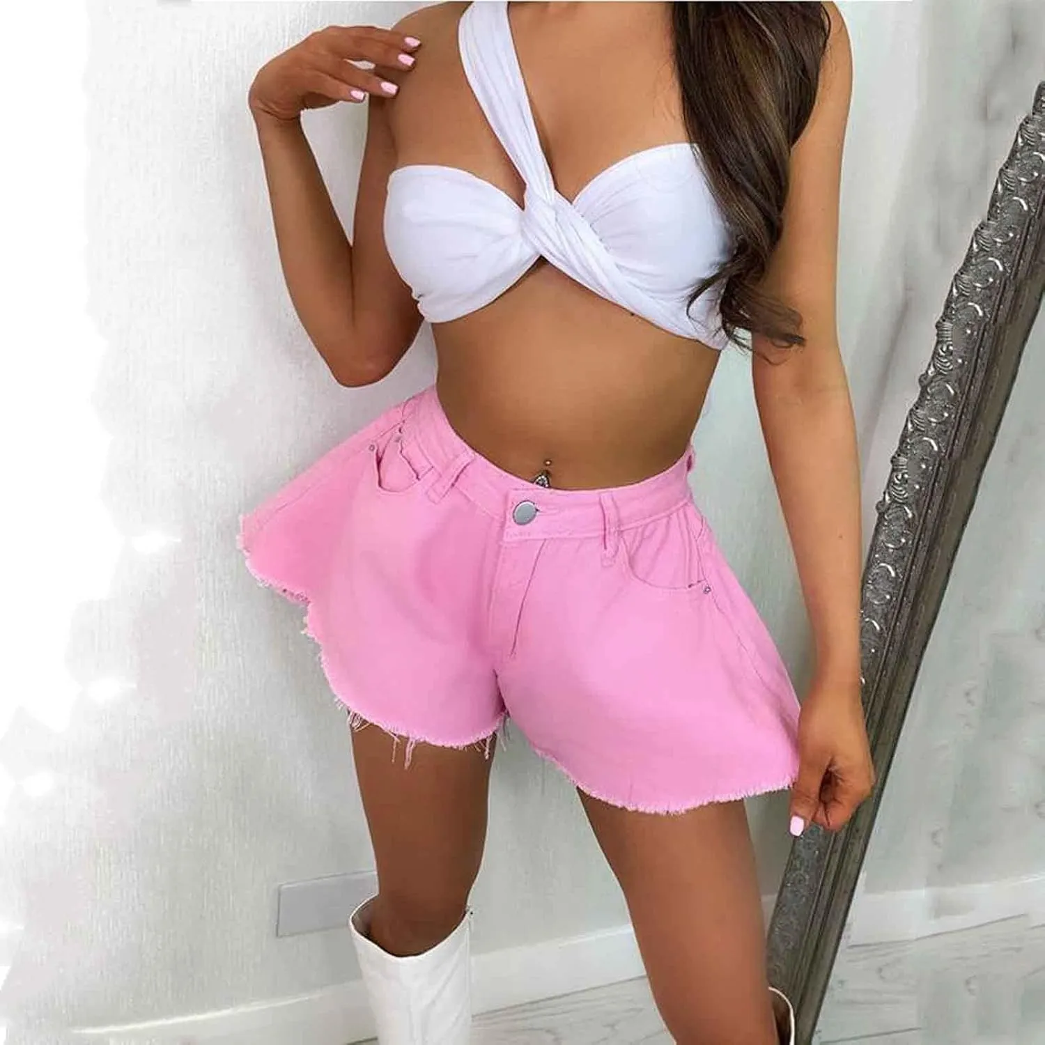 Womens Jean Shorts Wide Leg High Waisted Denim Shorts Frayed Raw Hem Ripped Jeans Stretchy Y2k Summer Hot Short Pants